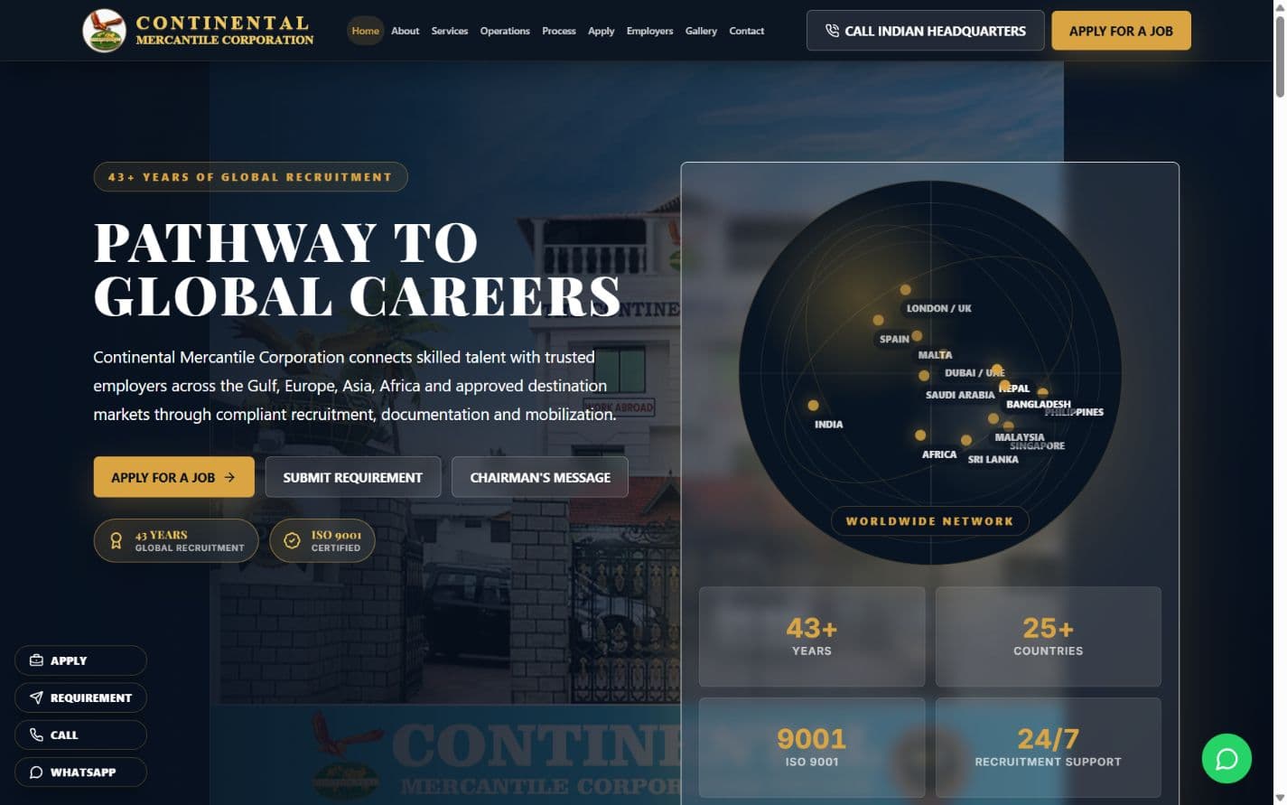 Continental Mercantile Corporation public website on desktop