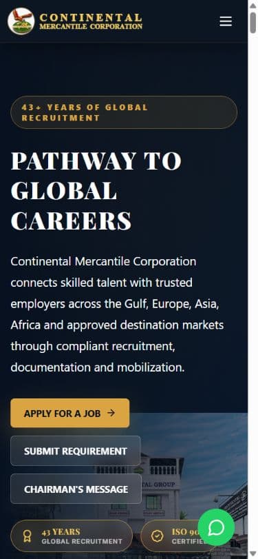 Continental Mercantile Corporation public website on mobile