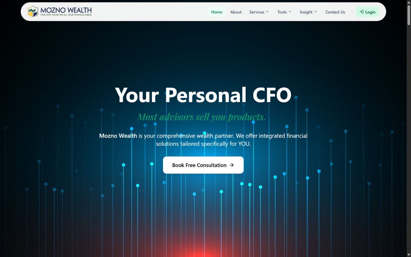 Mozno Wealth public website on desktop
