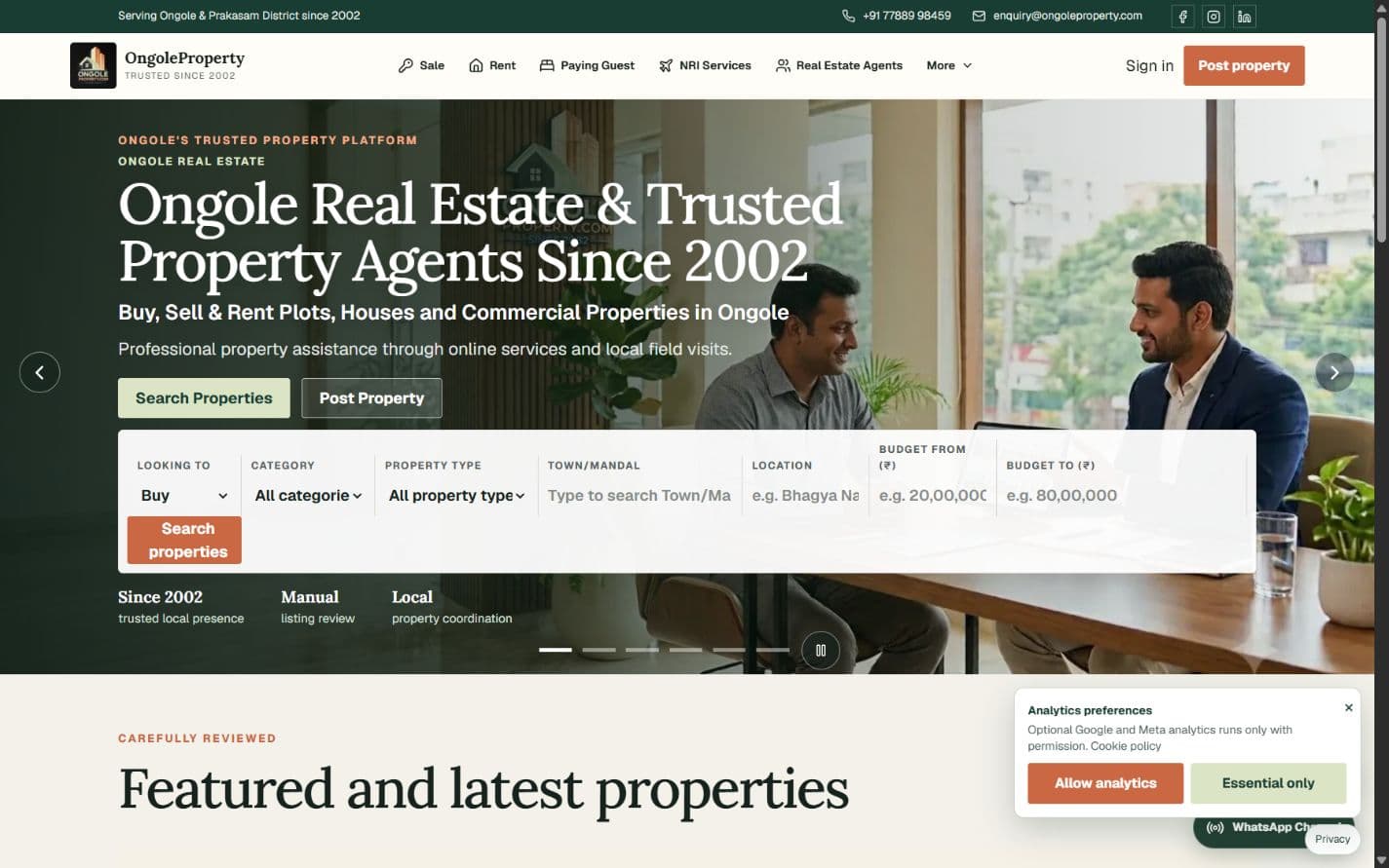 Ongole Property public website on desktop
