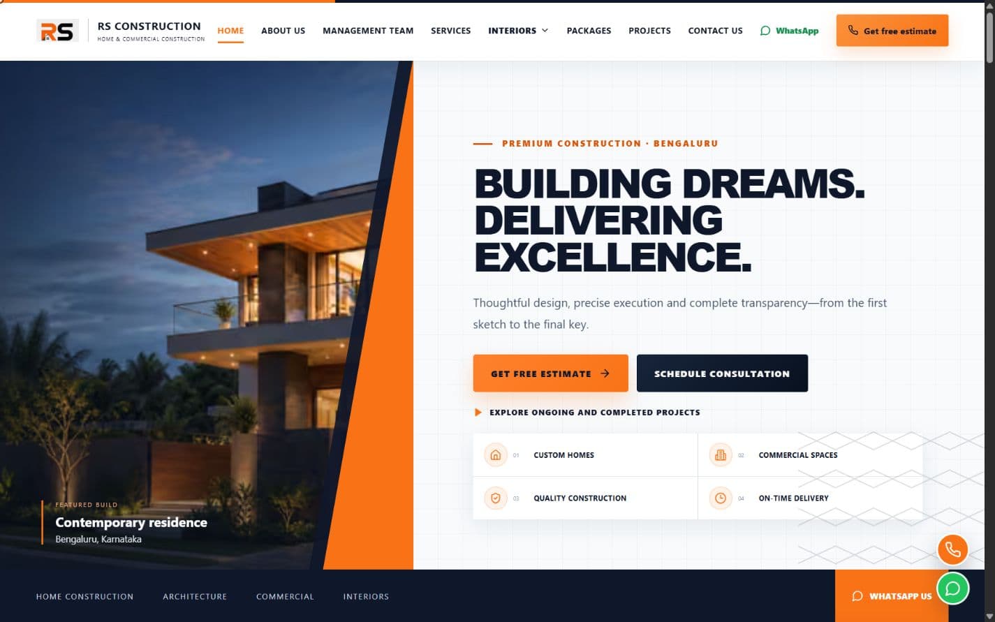 RS Constructions Company public website on desktop