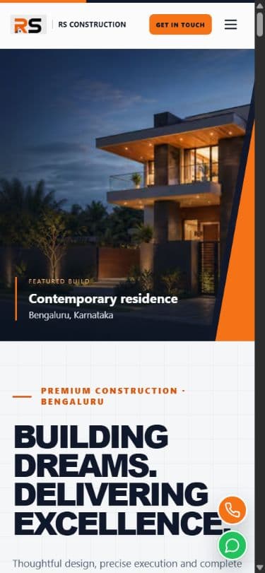 RS Constructions Company public website on mobile